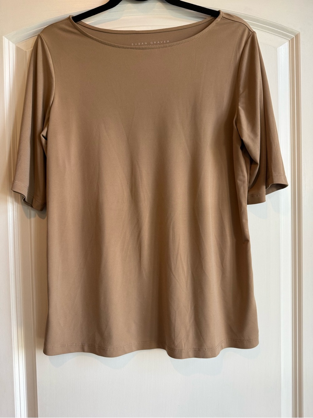 Susan Graver Tan Short Sleeve Crewneck Stretch Top